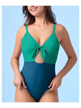 SUMMERSALT Tie Bust Colorblock Swimsuit Blue Green 22